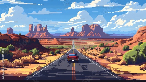 American desert road landscape ai pixel game scene 