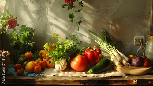 Arranging freshly picked vegetables 