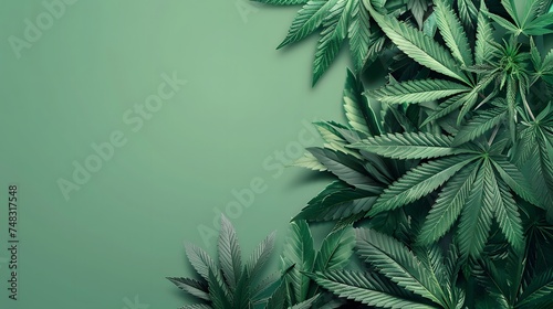 Cannabis leaves (Cannabis sativa Subsp. sativa) on green background, growing medical marijuan with clipping path.