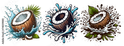 coconut logo hand drawn watercolor 