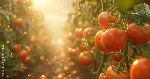 tomatoes and ripe tomatoes growing in the field