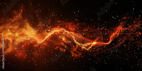 Simple line Illustration Magic On Fire Flying In The Universe black color grunge texture.