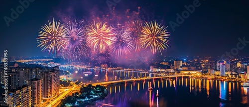 Fireworks Sparkle Over City at Night