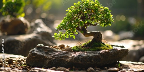 a small tree growing on a rock