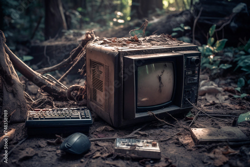 Broken Gray Television Abandoned in the Desert