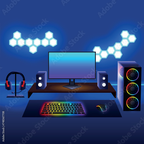 Computadora pc gamer con luces rgb