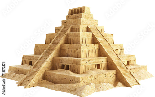 Ancient Mesopotamian Ziggurat Resilient in the Desert Isolated on Transparent Background.