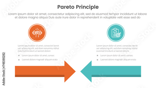 pareto principle comparison or versus concept for infographic template banner with arrow head to head with two point list information