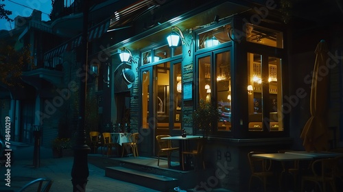 beautiful view of illuminated street cafe in Tbilisi at night : Generative AI