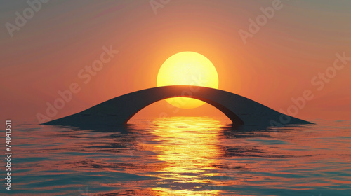 A serene scene as the sun slowly disappears behind a recognizable bridge signaling the end of another day.
