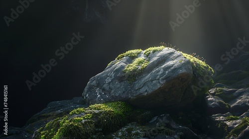 Moss on the rock Stolby national park in Krasnoyarsk Forest and a large stone with moss Siberian nature landscape : Generative AI
