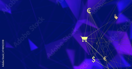 Image of network of connections on blue background
