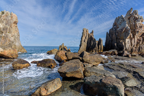 Hashigui Rocks amazing stone formations in Kushimoto Town in Kii Peninsula of Wakayama Prefecture in Japan