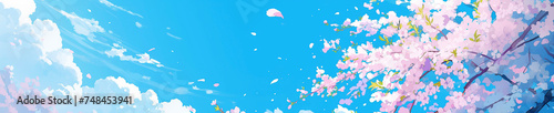 青空に舞う桜の花びらのバナー Generative AI