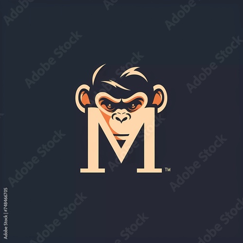 flat logo vector illustration combining a monkey with the letter M. generative ai