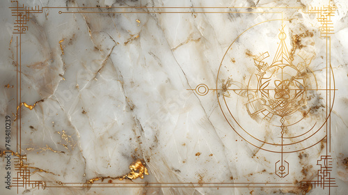 Infuse a sense of mysticism into the marble background by incorporating runic symbols or ancient script. Use a subdued color pal