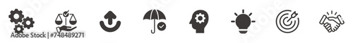 Business ethics and core values editable icons set isolated on white background.