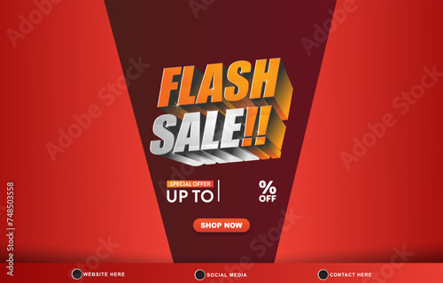 flash sale discount template banner with blank space for product sale with abstract gradient red and orange background design