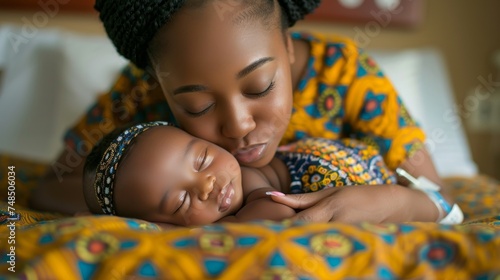 Tender Moment: African American Mother's Love for Her Newborn Generative AI