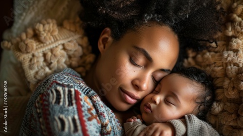 A Mother's Love: A Peaceful Moment Between an African American Mother and Her Newborn Generative AI