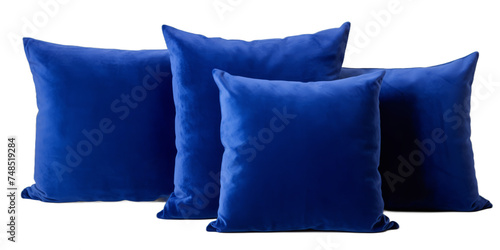 Collection of royal blue velvet cushions isolated on a transparent background | png file