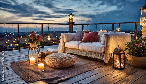 Romantischer Abend auf einer Dachterrasse