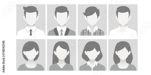  Avatar, user profile, person icon, male and female silhouette, profile picture. Vector flat illustration in grayscale. Suitable for social media profiles, icons, screensavers and as a template.