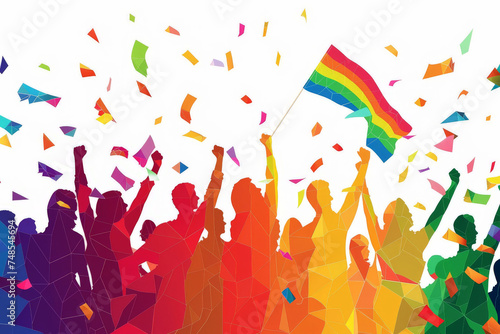 people holding rainbow flags. Pride Month and Day. love conquers all, generative ai