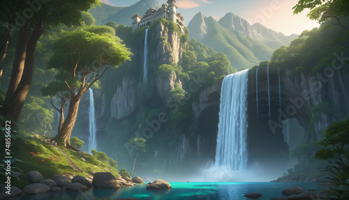 Fanciful waterfall scenery like a fairy tale world