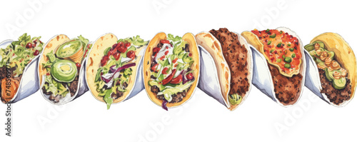 Watercolor background banner of taco isolated on a white background as transparent PNG