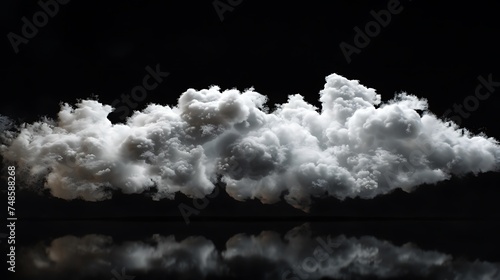 A large white cloud is floating in a black sky. The cloud is soft and fluffy, and it looks like it is made of cotton.