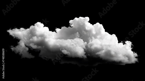 A large, white cloud isolated on a black background. The cloud is soft and fluffy, with a hint of a silver lining.
