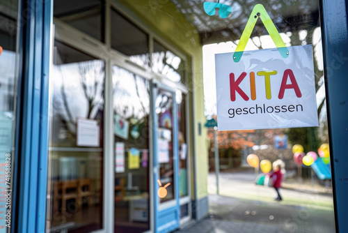 Kita geschlossen, Schild an einem Kindergarten