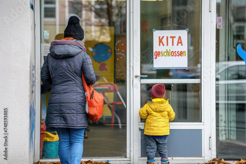 KITA geschlossen, Schild an einer Tür