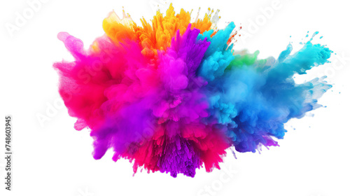Colorful Powder Bursting in Vibrant, Isolated on transparent PNG background, Generative ai
