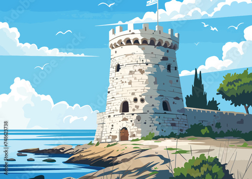 White tower vector thessaloniki greece