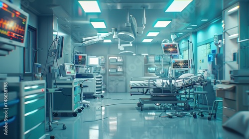 Interior of modern hospital operation room with medical equipment 