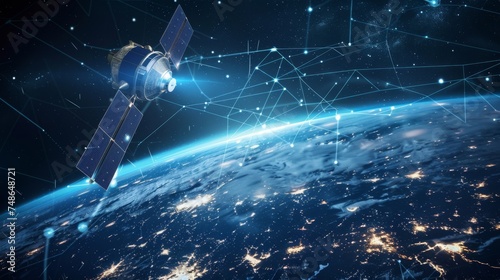 Satellite orbiting Earth, representing global communication and space technology
