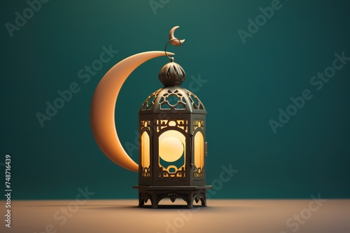 Golden Lantern with gold pattern design decoration Islamic style Generative AI