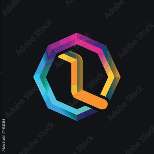 Abstract letter nt geometric hexagon line design logo