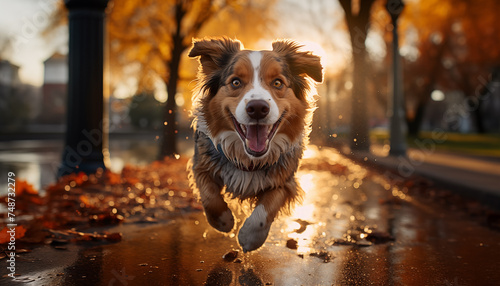 cute joyful dog walking in the park
