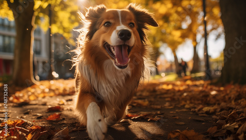 cute joyful dog walking in the park