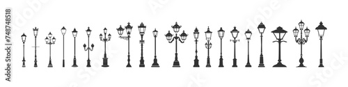 Street lamp silhouette icon set. Vector illustration design.