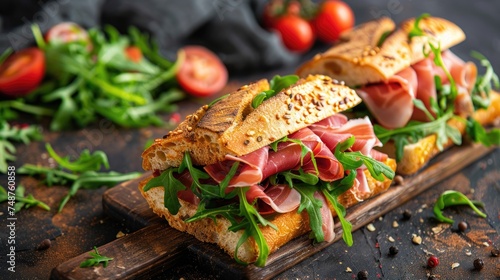 Delicious sandwiches with prosciutto cheese. Generative Ai
