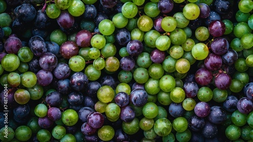 Top view image of green and purple grapes full fill as the background, Generative AI