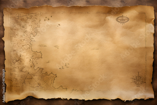 Illustration of old paper treasure map with empty space. Old map made from coolies.