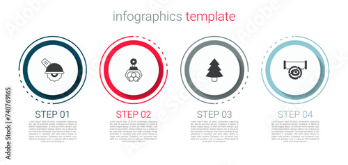 Set Electric circular saw, Grapple crane grabbed log, Christmas tree and Two-handed and. Business infographic template. Vector