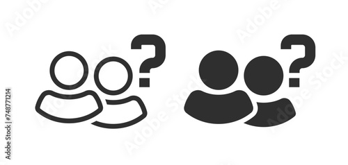Team people question icon simple graphic vector set, human group suspect request, customers query symbol logo line outline stroke art silhouette, profile identity ask image clipart