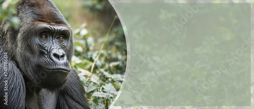 Portrait of a male gorilla, close-up. Male gorilla in natural conditions. Created by artificial intelligence