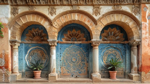 Arabic patterns on the gate Puerta de San Ildefonso in moorish style, walls of the ancient Mezquita, Mosque-Cathedral of Cordoba.